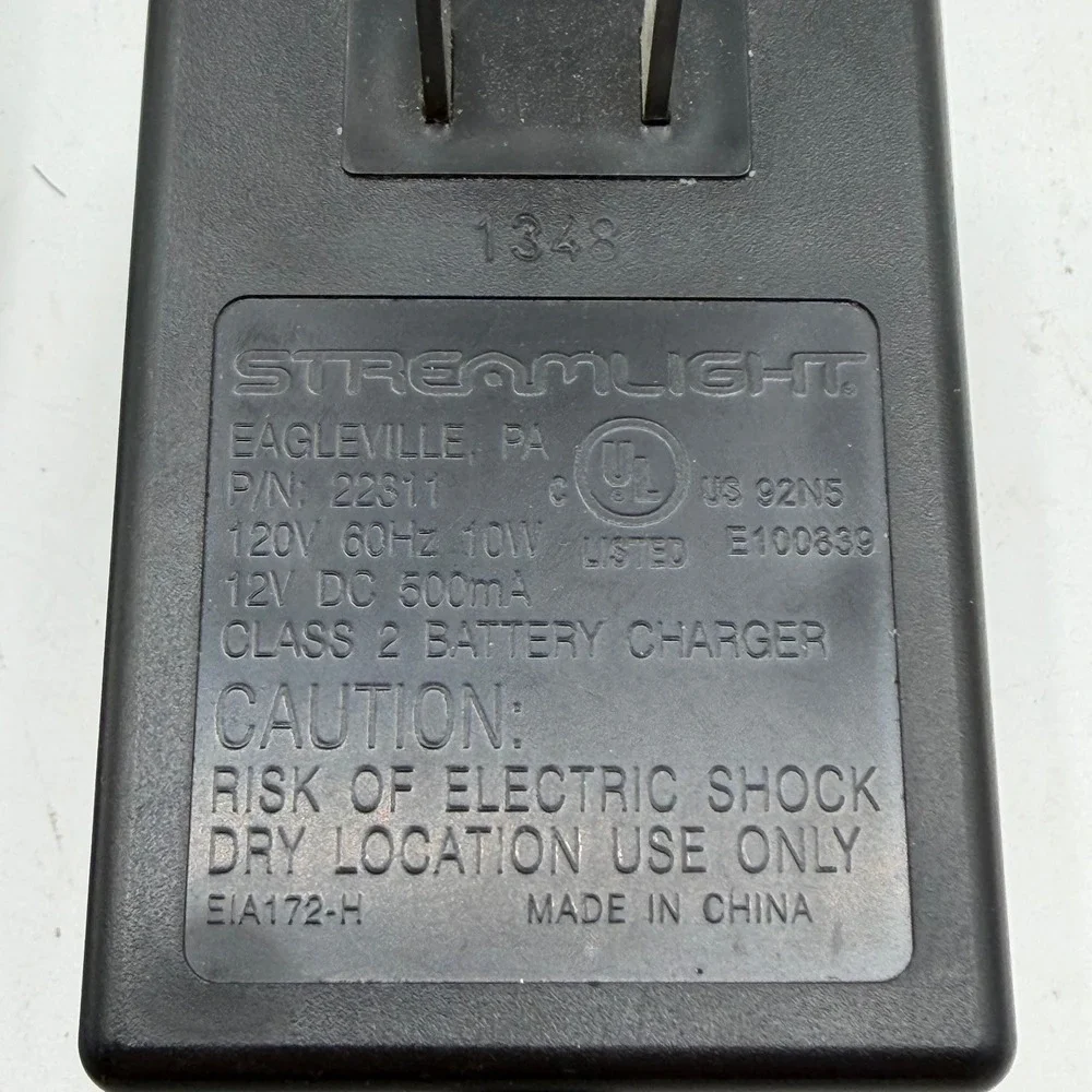Streamlight 22311 AC Charge Cord 120V 12V DC 500mA Wall Adapter Charger Black